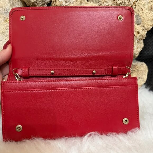 MARIO VALENTINO SPA Red Leather Chain Wallet Clutch V Logo - Picture 3 of 9